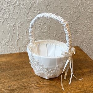 Elegant White Flower Girl Basket